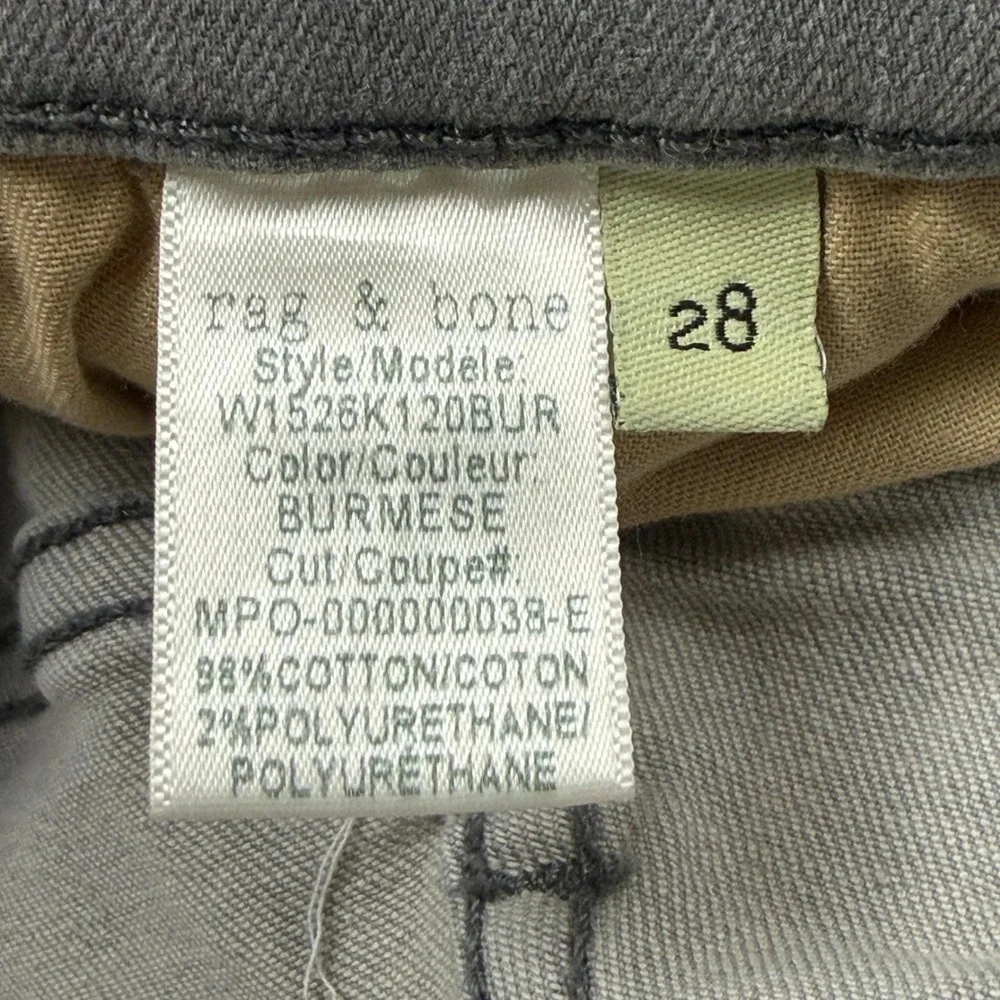Rag & Bone Ankle‎ Skinny Jeans Burmese Gray Raw Hem W1526K120BUR Size 28